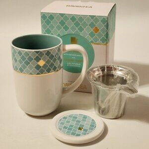 RARE DAVIDS TEA Nordic Mug White Moroccan Tile BNIP with Infuser and Lid